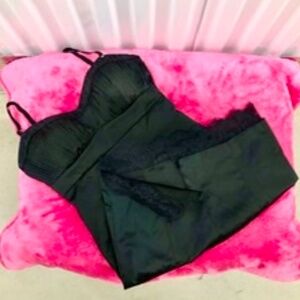 Classic Black Satin Dress, M